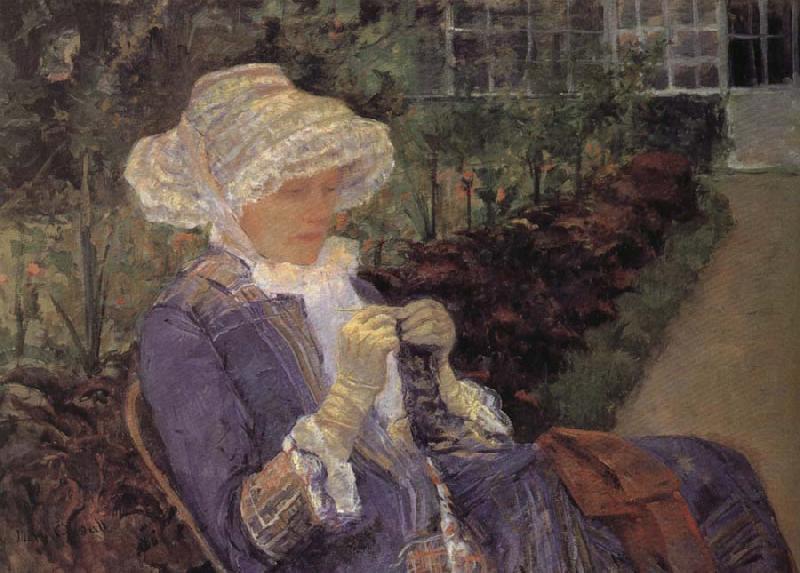 Mary Cassatt Mary is sewing in the garden oil painting picture
